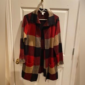 Christopher and Banks, red black and cream cardigan size petite extra large
